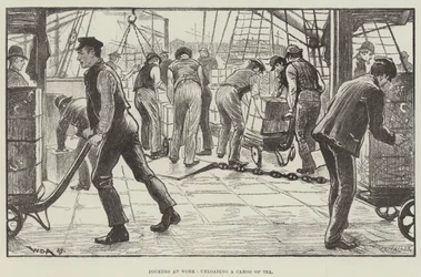 Dockers at Work, unloading a Cargo of Tea